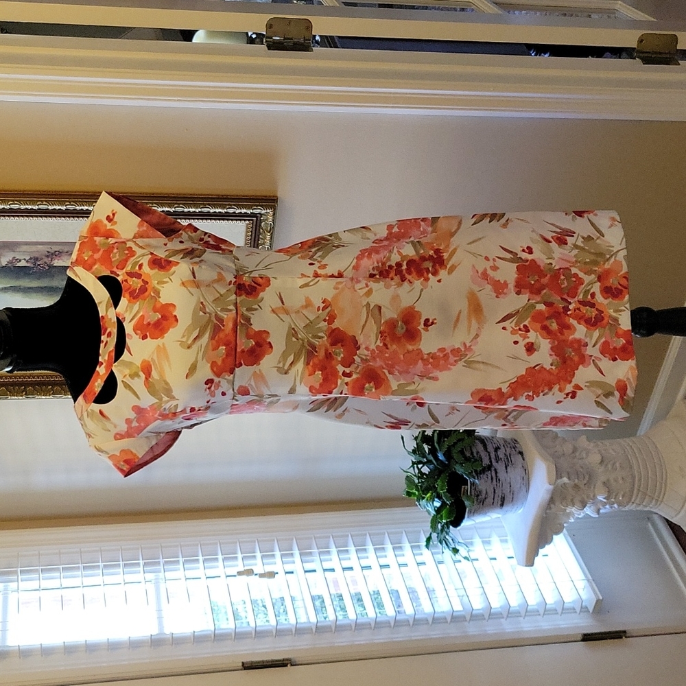 Liz Claiborne pink peach sage white floral empire waist cap sleeve dress 6 EUC …